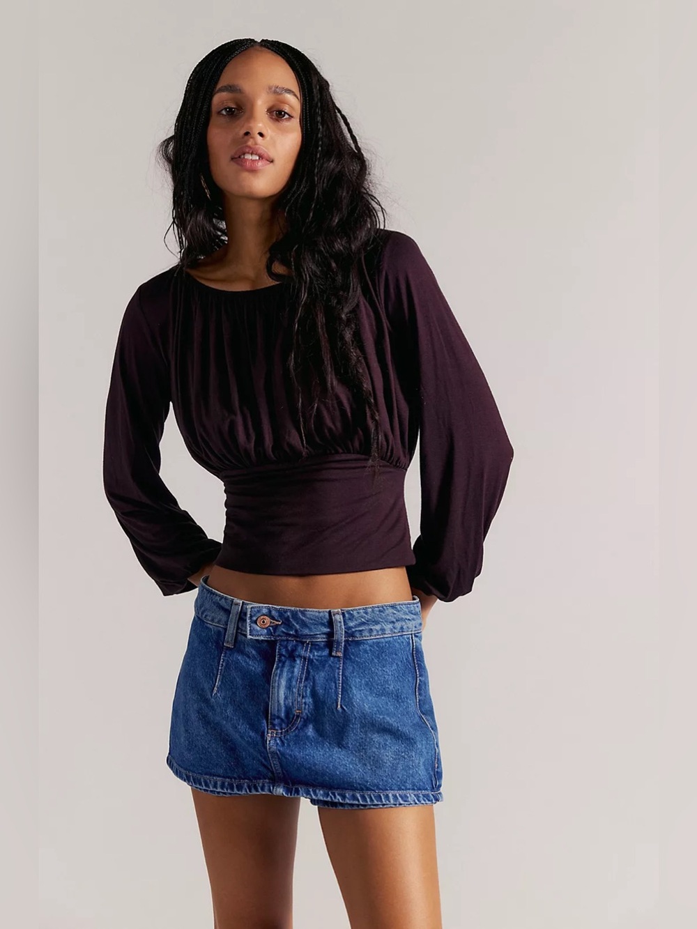 Free People Gallivanting Peekaboo Denim Micro Skort Size 25 90s Western Chic